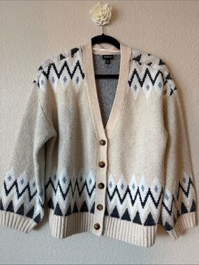 torrid Beige and Black Geo Knit Button-Up Cardigan